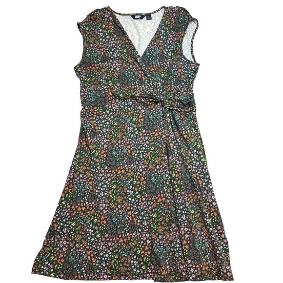 Lands' End Dresses & Skirts - Lands End Dress Faux Wrap Brown Multicolor Floral Sleeveless Sz Large 14-16